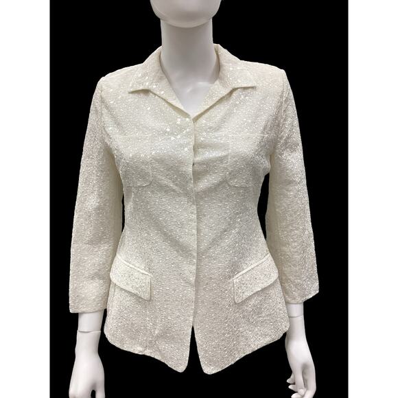 VTG Giorgio Armani Womens Blazer S. S Sequin Ivory Light Snap Buttons Beautiful